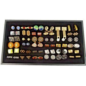 Huge Lot of Cufflinks 35 Pairs Vintage and Designer Cuff Links w Tray